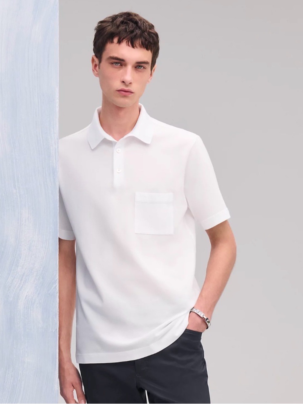 New Men Hermes "H" embroidered buttoned polo shirt white size Medium
